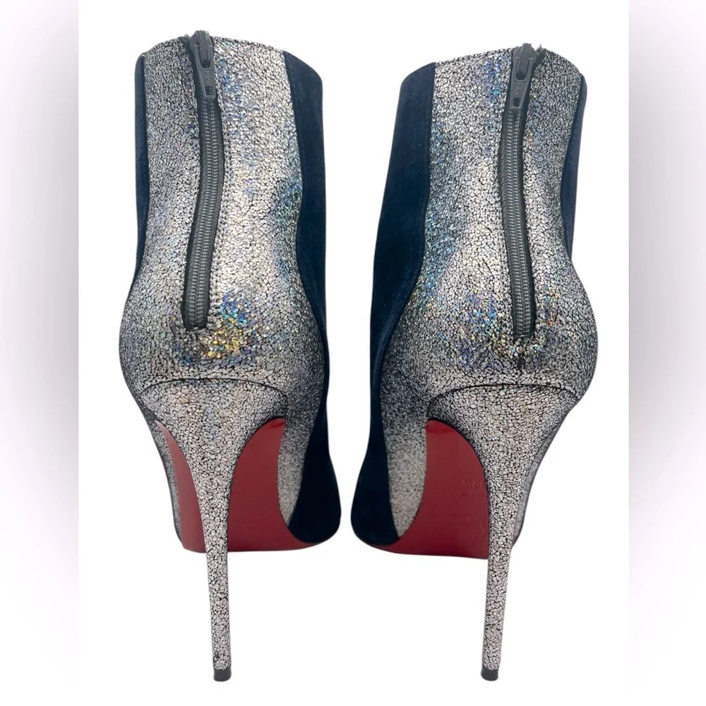 CHRISTIAN LOUBOUTIN Delicotte 100 Ankle Boots Navy Suede/Silver 38.5EU 8.5US